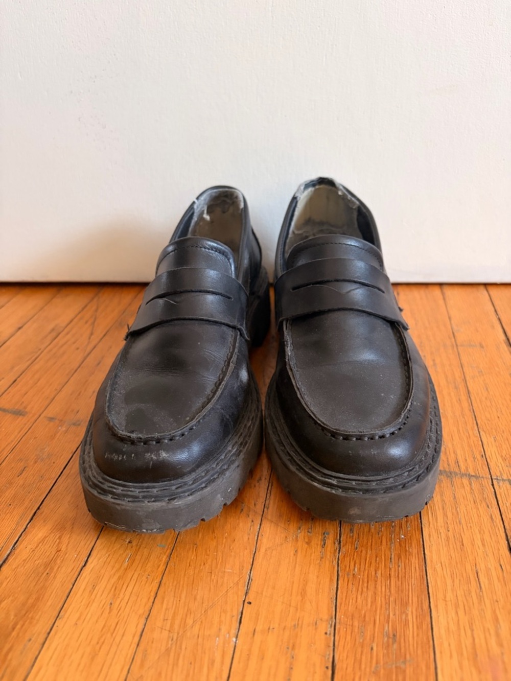 Women’s Black Leather Penny Loafers - chunky sole - Picture 2 of 4